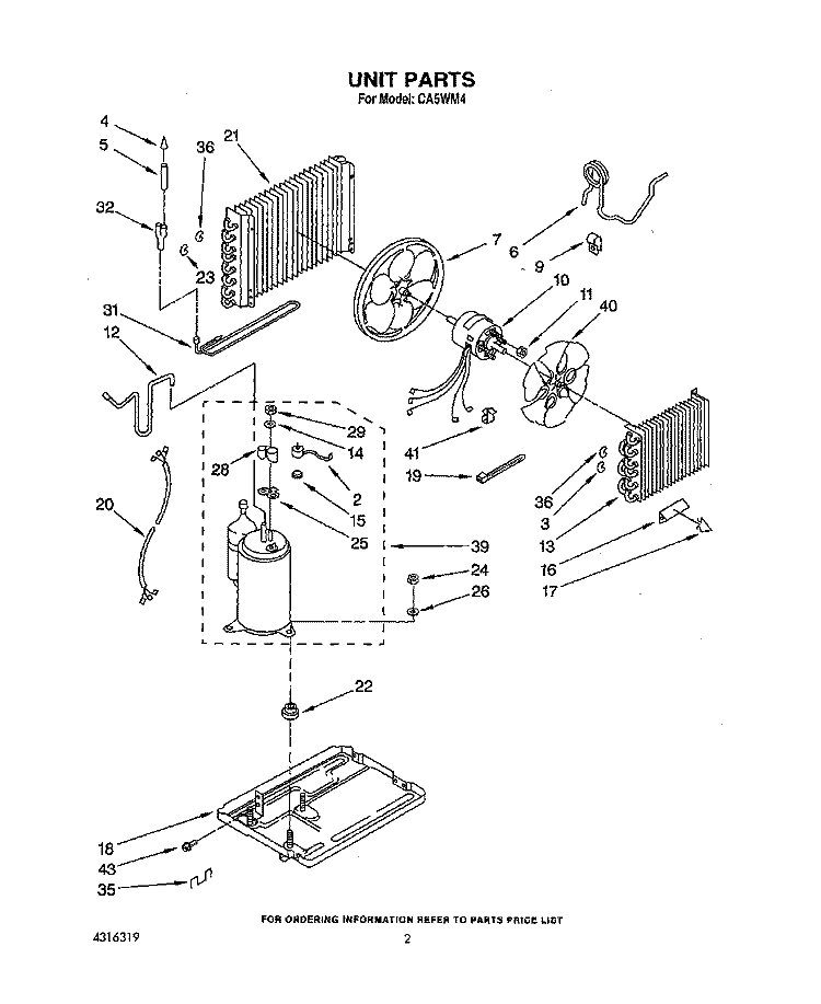 UNIT, LIT/OPTIONAL Diagram and Parts List for CA5WM4  Crosley Air Conditioner