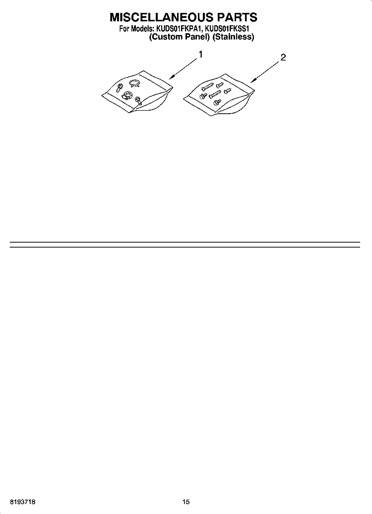 MISCELLANEOUS PARTS OPTIONAL PARTS (NOT INCLUDED) Diagram and Parts List for KUDS01FKSS1  KitchenAid Dishwasher