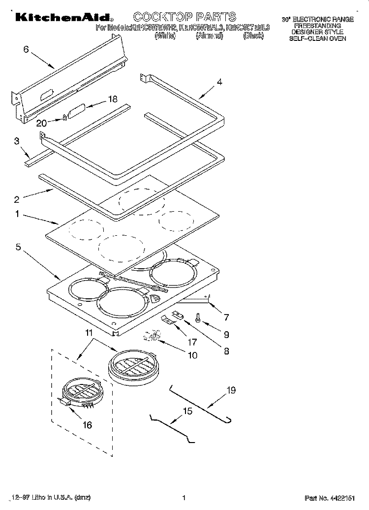 COOKTOP Diagram and Parts List for KERC507EBL3  KitchenAid Range