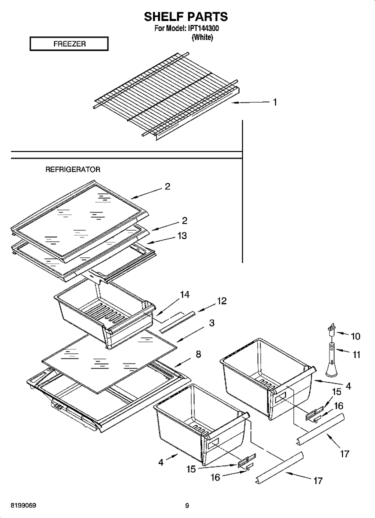SHELF PARTS, OPTIONAL PARTS Diagram and Parts List for IPT144300  Inglis Refrigerator