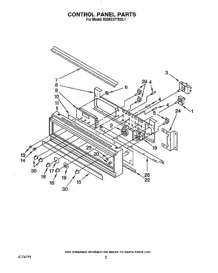 CONTROL PANEL, LIT/OPTIONAL Diagram and Parts List for KEMS377XWH1  KitchenAid Microwave Oven Combo