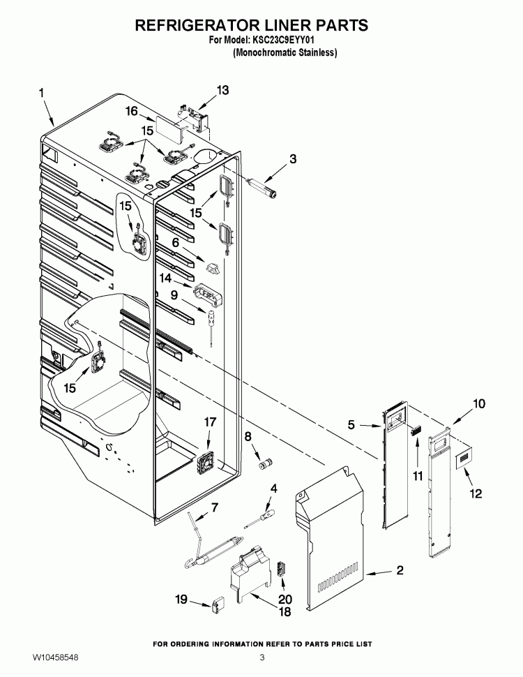 REFRIGERATOR LINER PARTS Diagram and Parts List for KSC23C9EYY01  KitchenAid Refrigerator