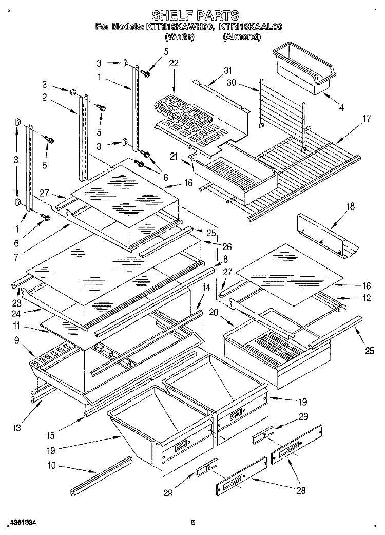 SHELF, LIT/OPTIONAL Diagram and Parts List for KTRI18KAWH00  Whirlpool Refrigerator