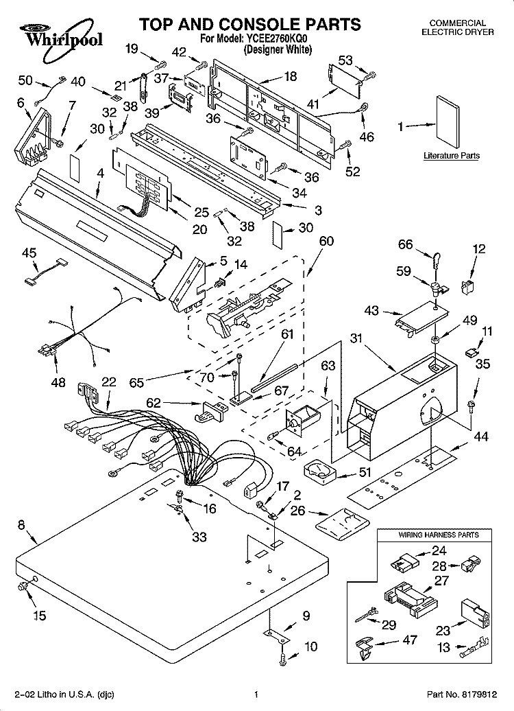 TOP AND CONSOLE PARTS Diagram and Parts List for YCEE2760KQ0  Whirlpool Dryer