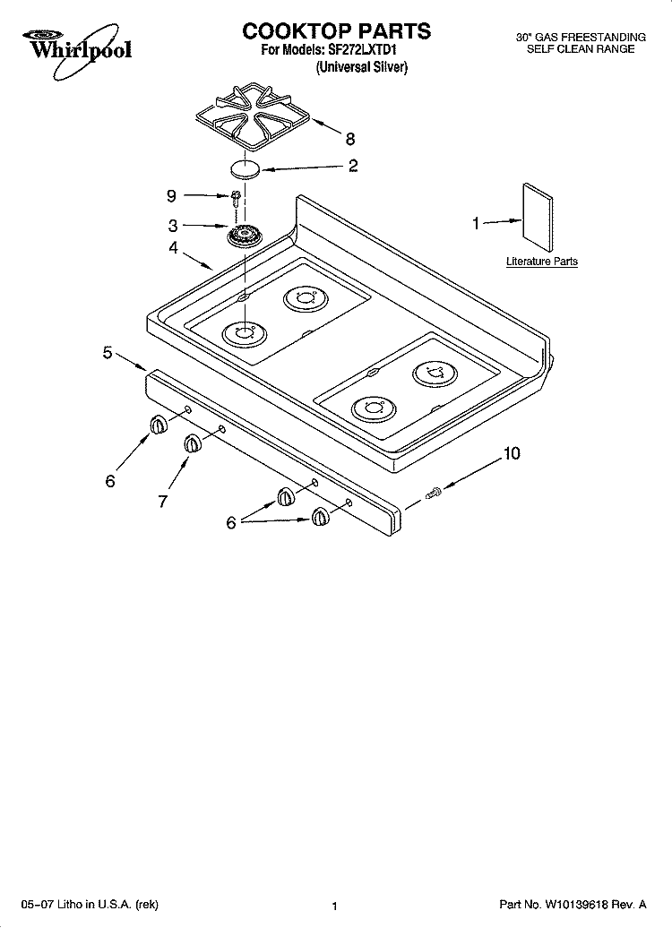 COOKTOP PARTS Diagram and Parts List for SF272LXTD1  Whirlpool Range