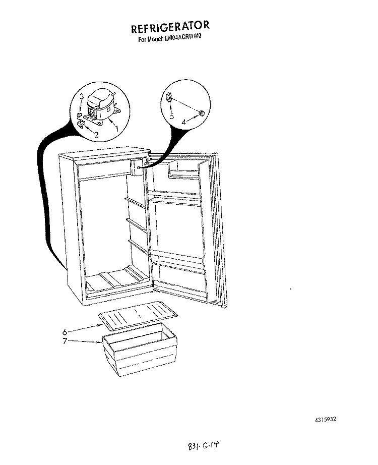 SECTION Diagram and Parts List for EM04ACRWW0  Whirlpool Refrigerator