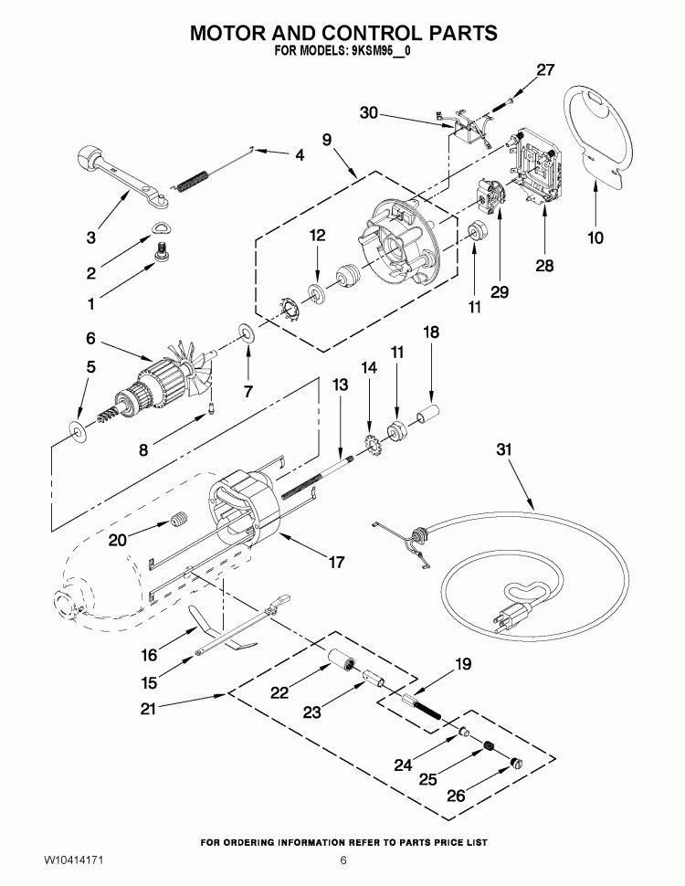 MOTOR AND CONTROL PARTS Diagram and Parts List for 9KSM95AC0  KitchenAid Mixer