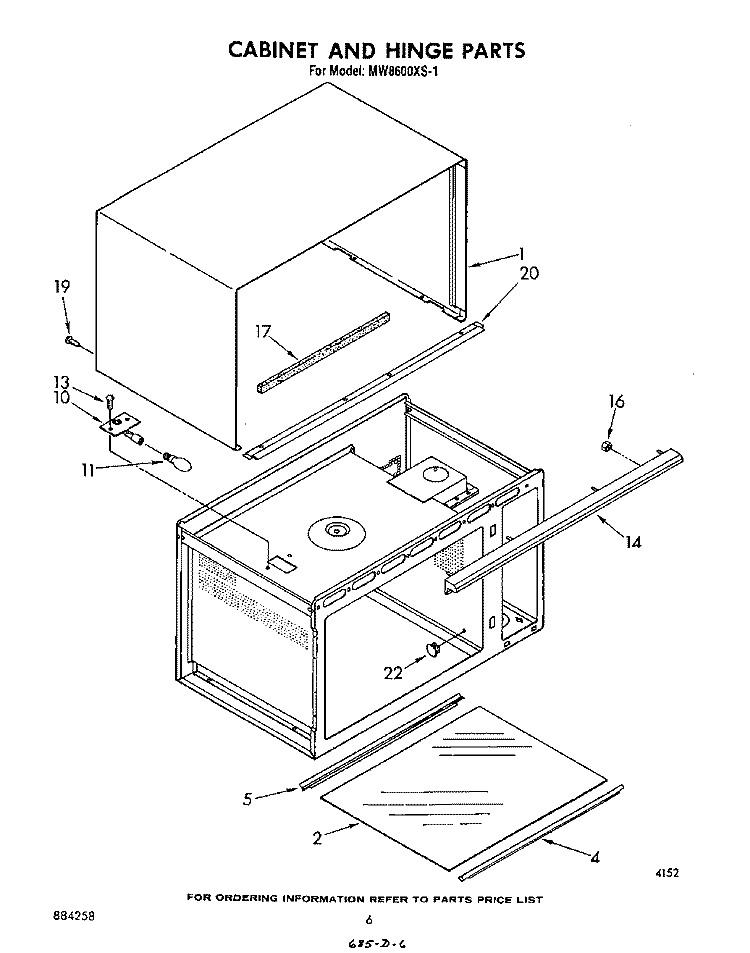 CABINET AND HINGE Diagram and Parts List for MW8600XS1  Whirlpool Microwave