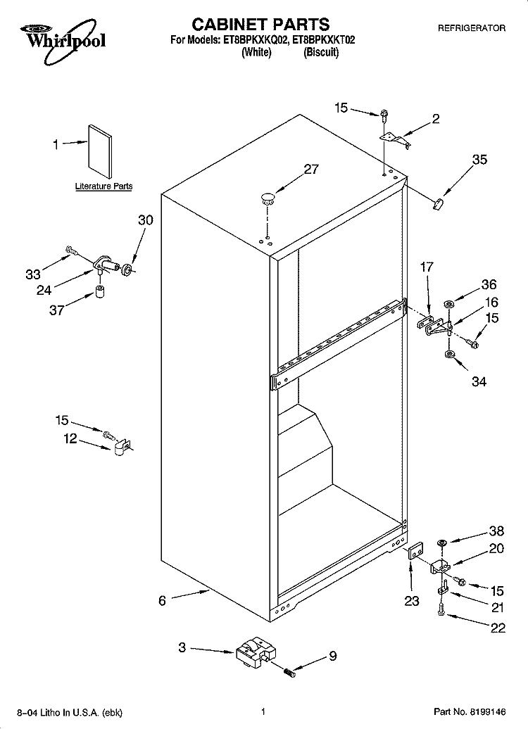 CABINET PARTS Diagram and Parts List for ET8BPKXKQ02  Whirlpool Refrigerator