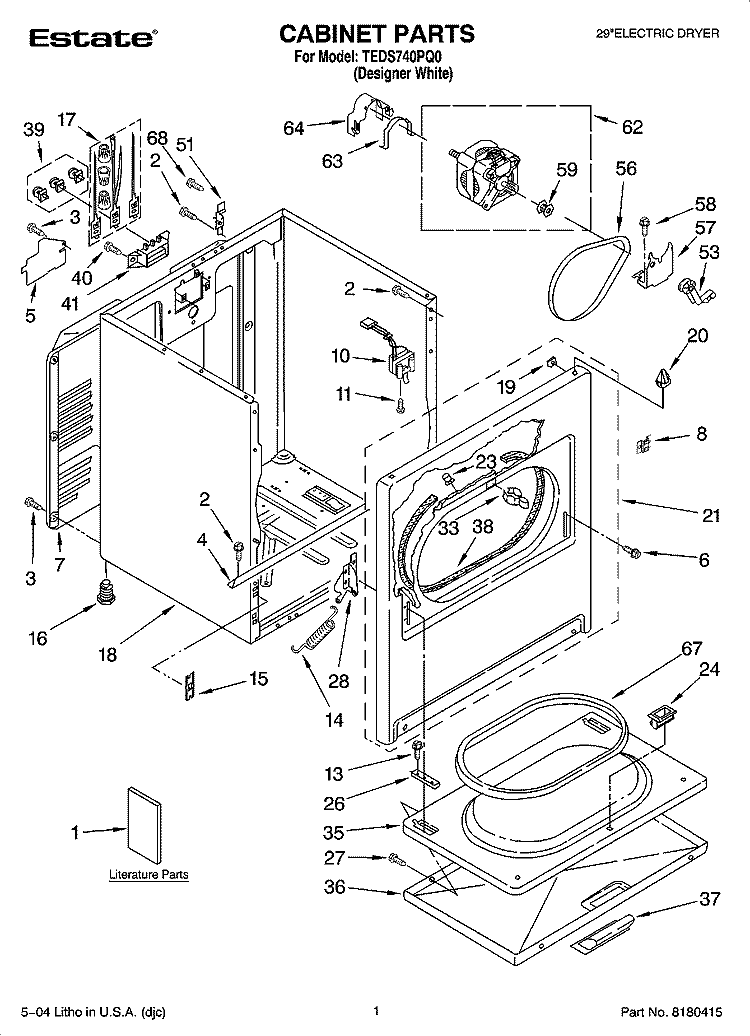 CABINET PARTS Diagram and Parts List for TEDS740PQ0  Estate Dryer