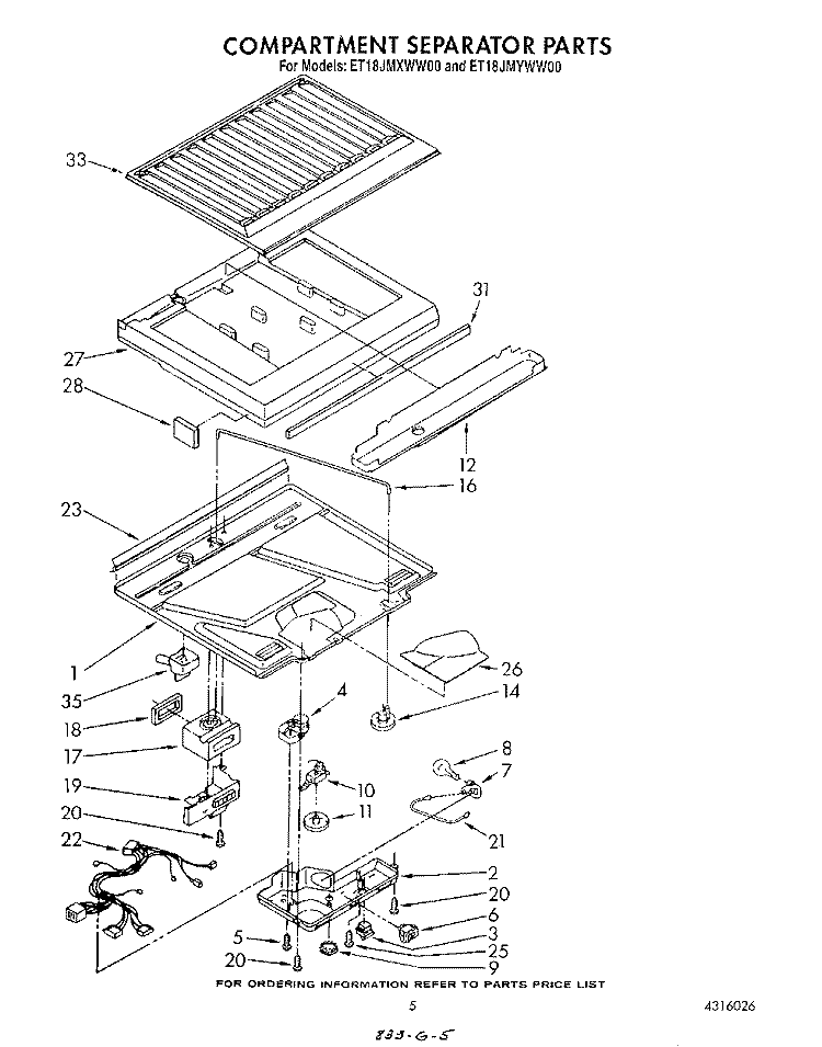 COMPARTMENT SEPARATOR Diagram and Parts List for ET18JMXWW00  Whirlpool Refrigerator