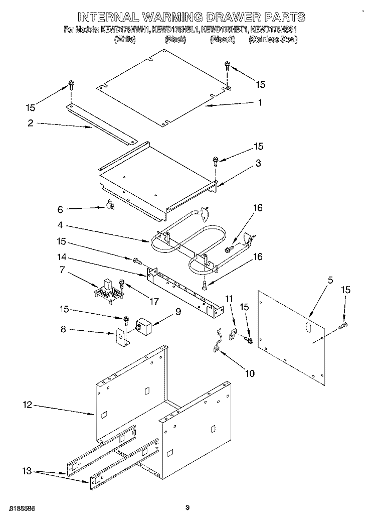 SECTION Diagram and Parts List for KEWD175HBL1  KitchenAid Warming Drawer