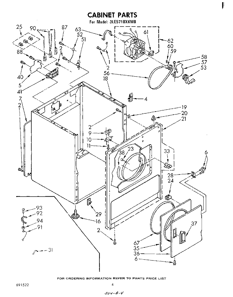 SECTION Diagram and Parts List for 3LE5710XKW0  Whirlpool Dryer