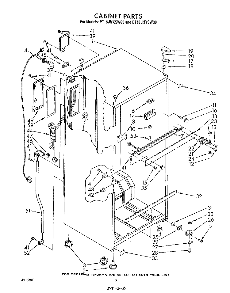 CABINET Diagram and Parts List for ET18JMXSW08  Whirlpool Refrigerator