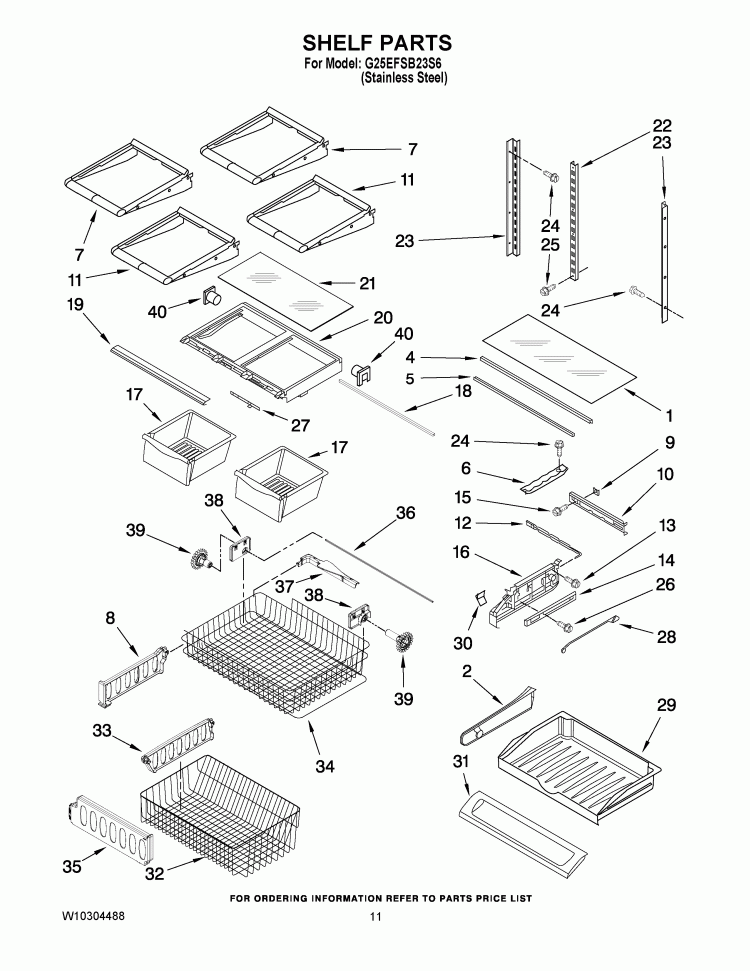 SHELF PARTS Diagram and Parts List for G25EFSB23S6  Whirlpool Refrigerator