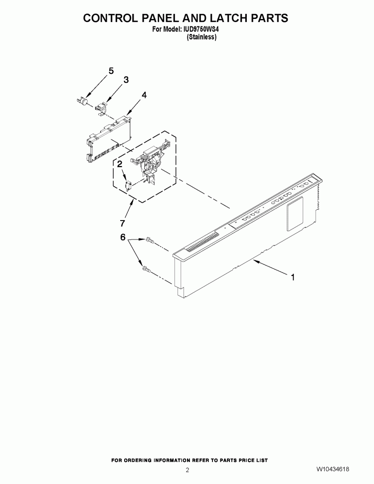 CONTROL PANEL AND LATCH PARTS Diagram and Parts List for IUD9750WS4  Whirlpool Dishwasher