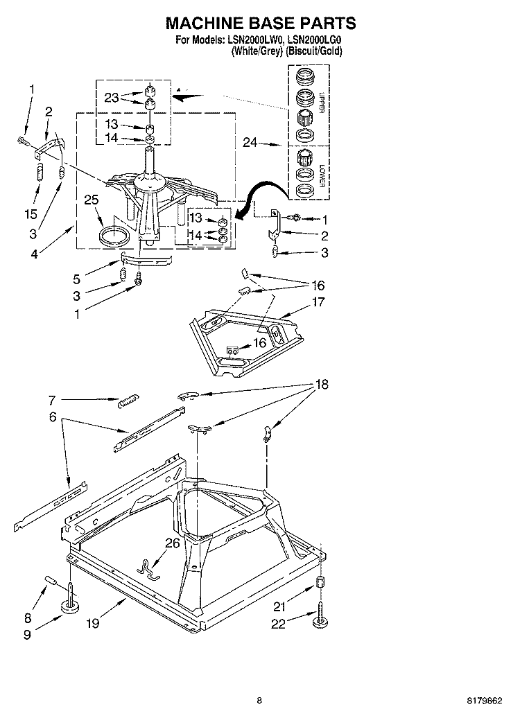 MACHINE BASE Diagram and Parts List for LSN2000LG0  Whirlpool Washer