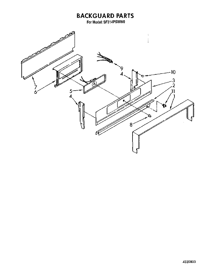 BACK GUARD Diagram and Parts List for SF314PSWW0  Whirlpool Range
