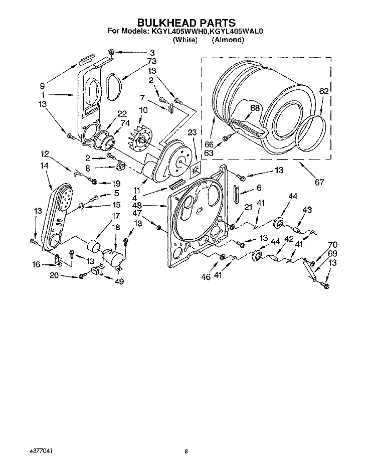 SECTION Diagram and Parts List for KGYL405WAL0  KitchenAid Dryer