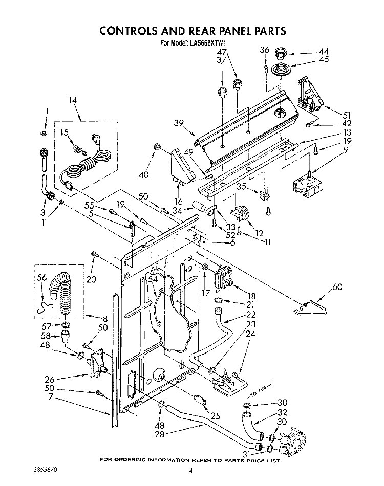 CONTROLS AND REAR PANEL Diagram and Parts List for LA5668XTF1  Whirlpool Washer