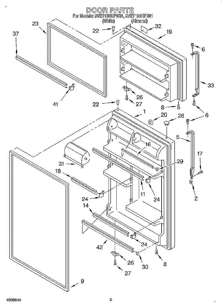 DOOR Diagram and Parts List for 3VET19NKFW01  Whirlpool Refrigerator