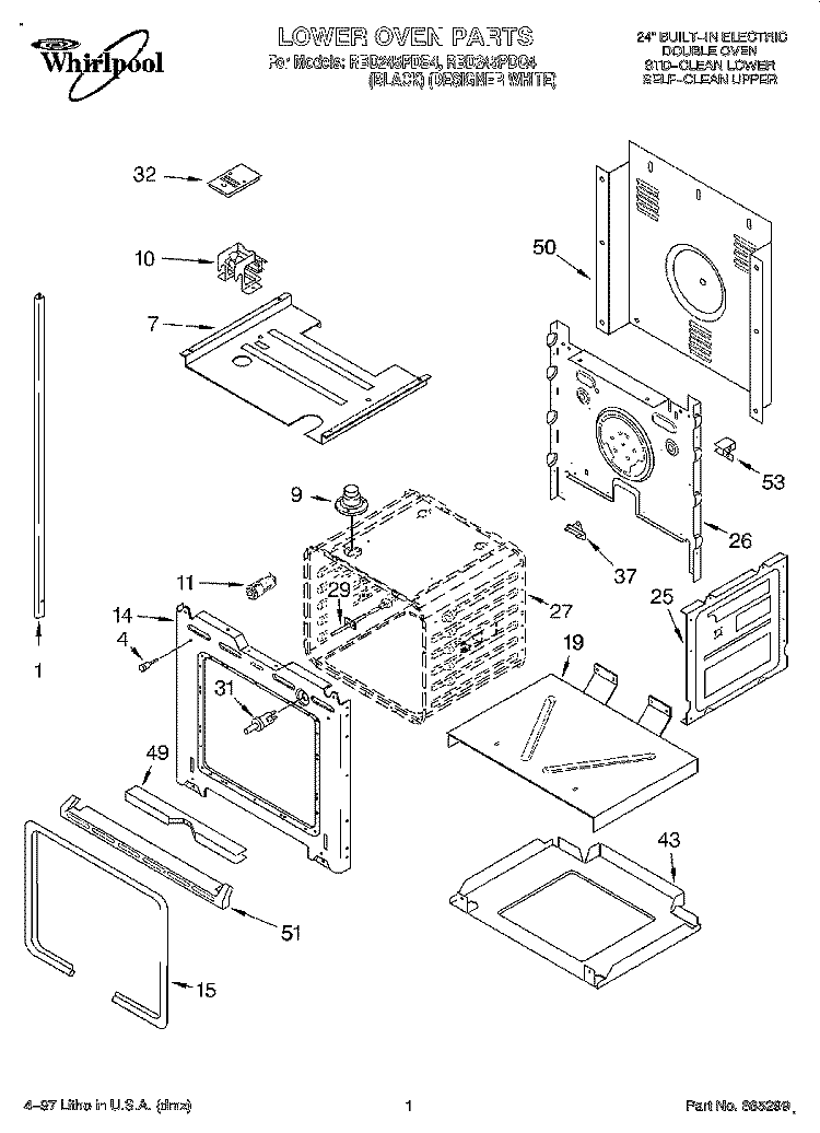 LOWER OVEN Diagram and Parts List for RBD245PDB4  Whirlpool Wall Oven