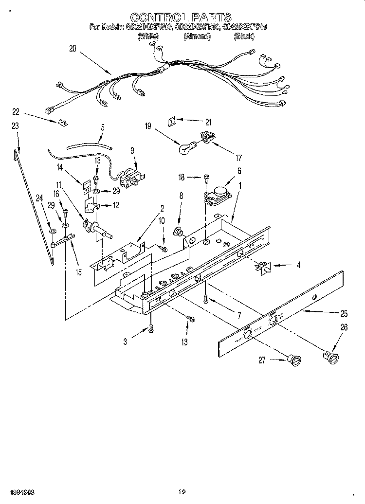CONTROL Diagram and Parts List for GD22DQXFB00  Whirlpool Refrigerator