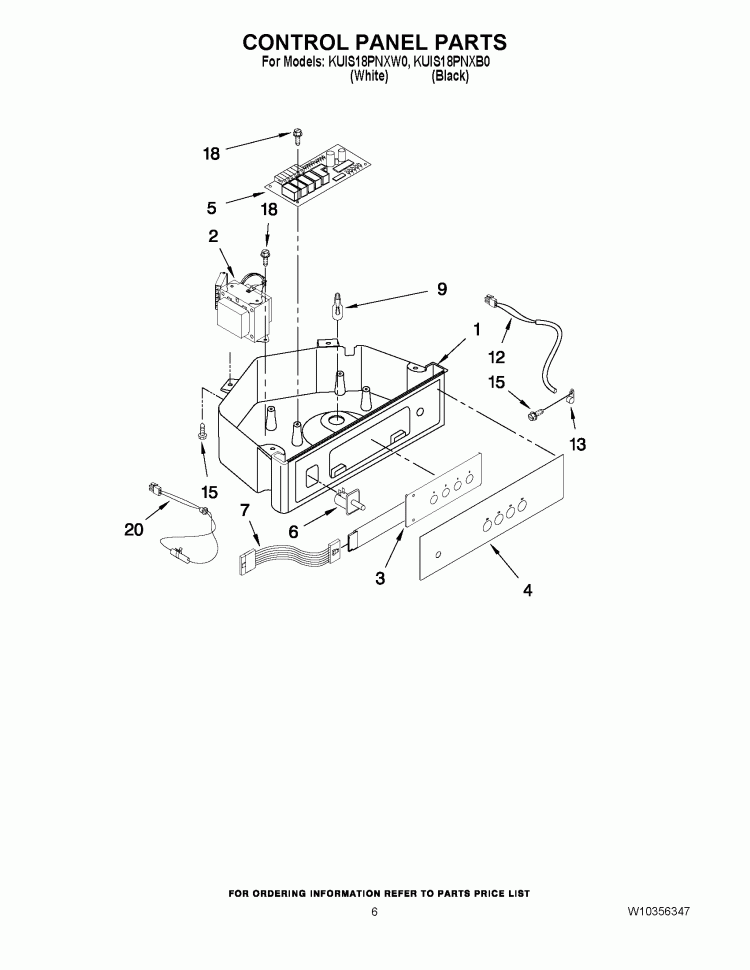 CONTROL PANEL PARTS Diagram and Parts List for KUIS18PNXW0  KitchenAid Ice Maker