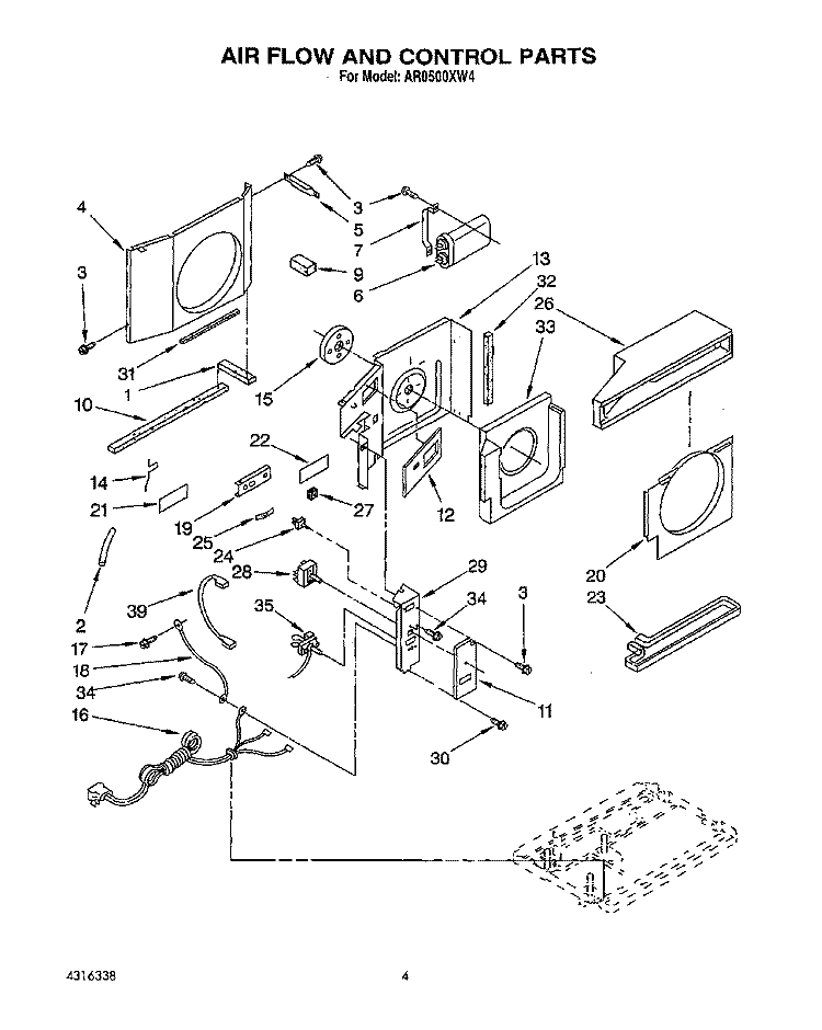 AIR FLOW AND CONTROL Diagram and Parts List for AR0500XW4  Whirlpool Air Conditioner