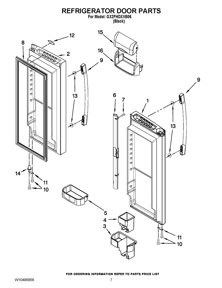 REFRIGERATOR DOOR PARTS Diagram and Parts List for GX2FHDXVB06  Whirlpool Refrigerator