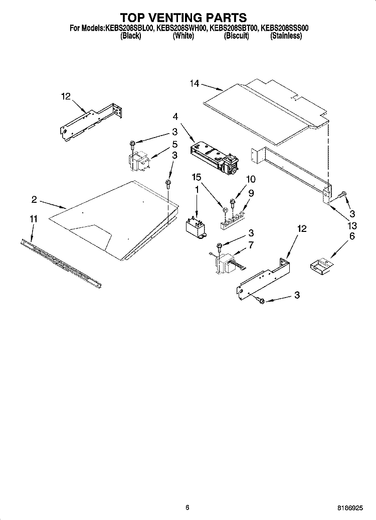 TOP VENTING PARTS, OPTIONAL PARTS Diagram and Parts List for KEBS208SBT00  KitchenAid Wall Oven