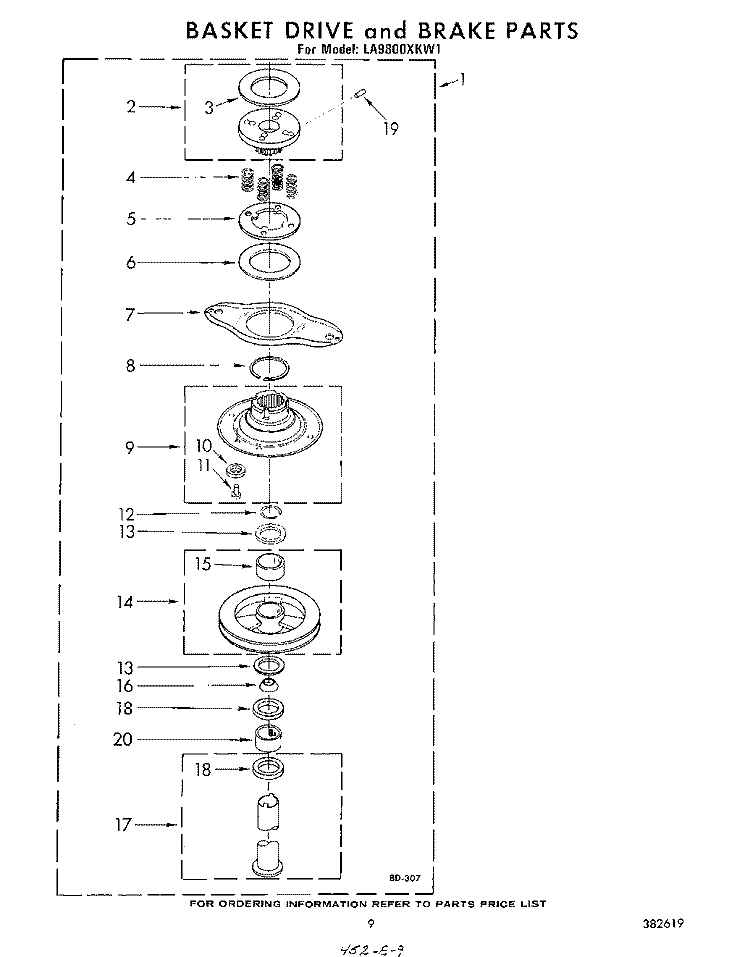 BASKET DRIVE AND BASKET Diagram and Parts List for LA9800XKW1  Whirlpool Washer