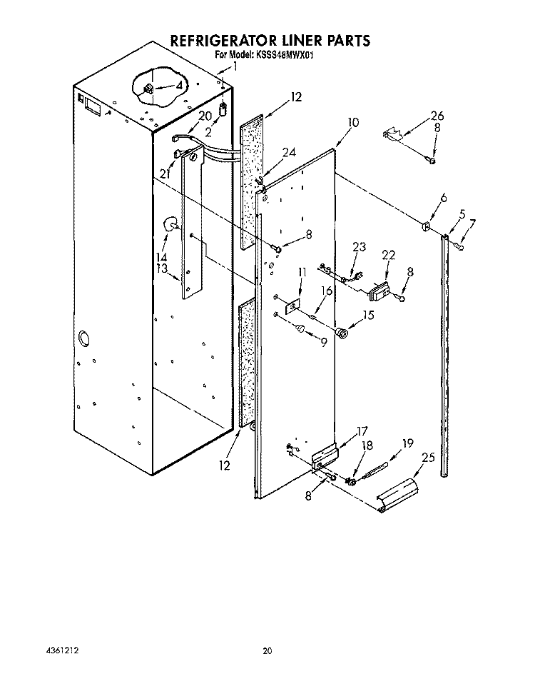 REFRIGERATOR LINER Diagram and Parts List for KSSS48MWX01  KitchenAid Refrigerator
