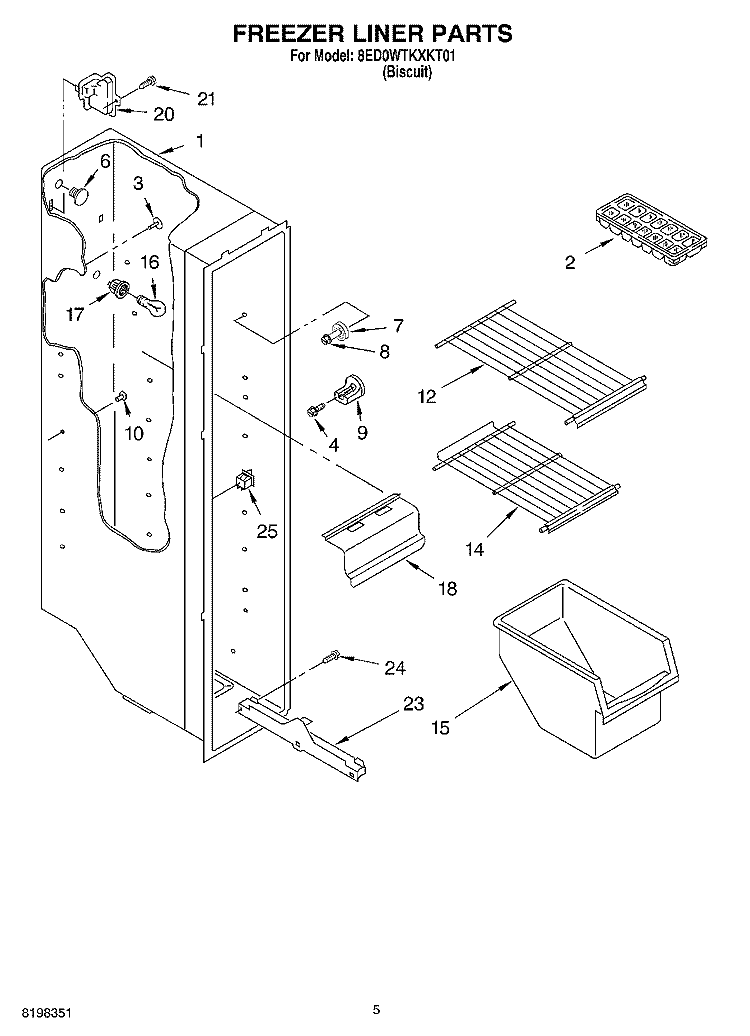 FREEZER LINER Diagram and Parts List for 8ED0WTKXKT01  Whirlpool Refrigerator