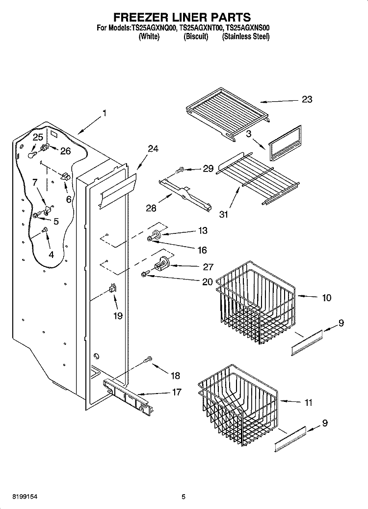 FREEZER LINER PARTS Diagram and Parts List for TS25AGXNS00  Estate Refrigerator