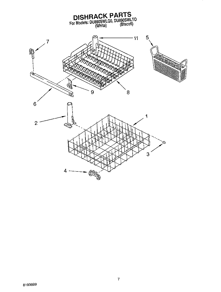 DISHRACK PARTS Diagram and Parts List for DU890SWLTO  Whirlpool Dishwasher