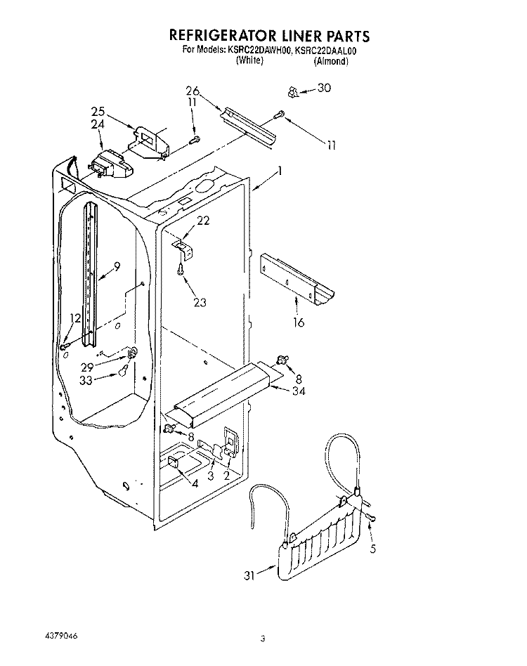 REFRIGERATOR LINER Diagram and Parts List for KSRC22DAAL00  KitchenAid Refrigerator