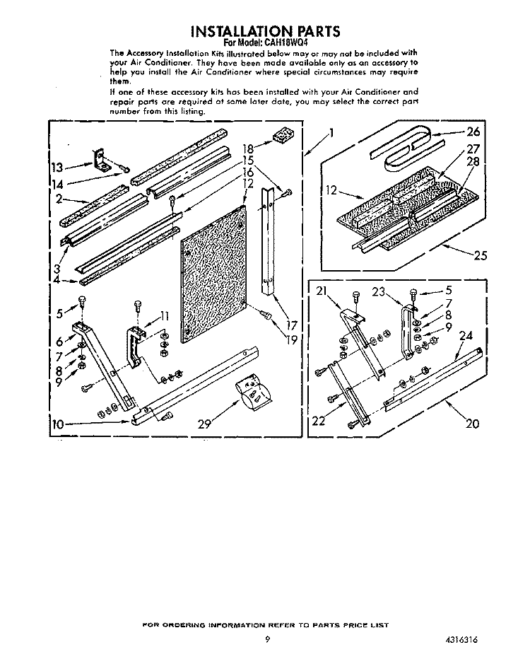 INSTALLATION PARTS Diagram and Parts List for CAH18WQ4  Crosley Air Conditioner