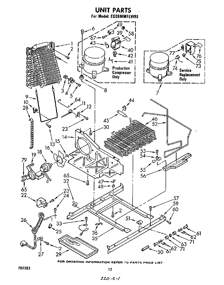 UNIT Diagram and Parts List for ED26MM1LWR1  Whirlpool Refrigerator