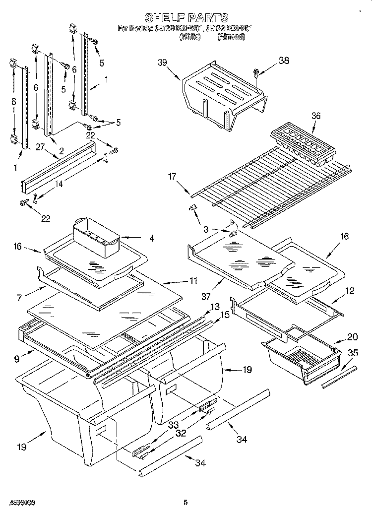 SHELF Diagram and Parts List for 3ET22DKXFW01  Whirlpool Refrigerator