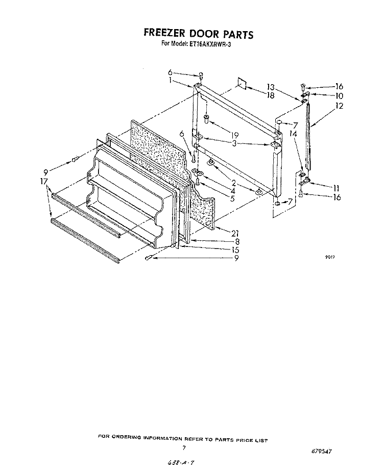 FREEZER DOOR Diagram and Parts List for ET16AKXRWR3  Whirlpool Refrigerator