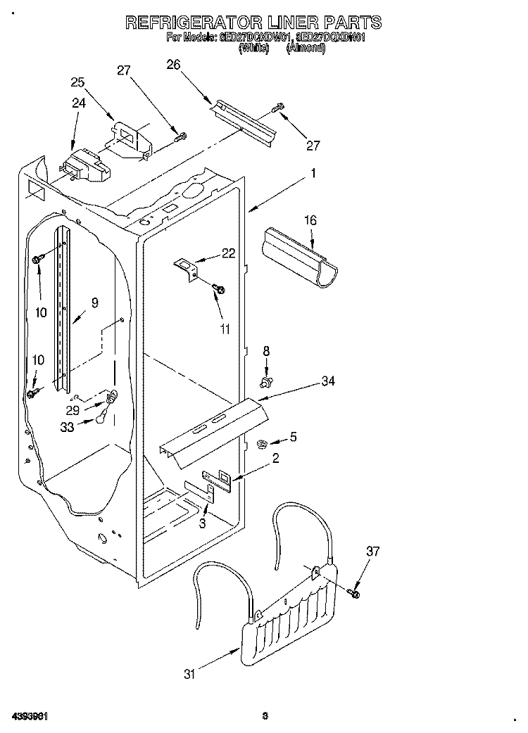 REFRIGERATOR LINER Diagram and Parts List for 8ED27DQXDW01  Whirlpool Refrigerator