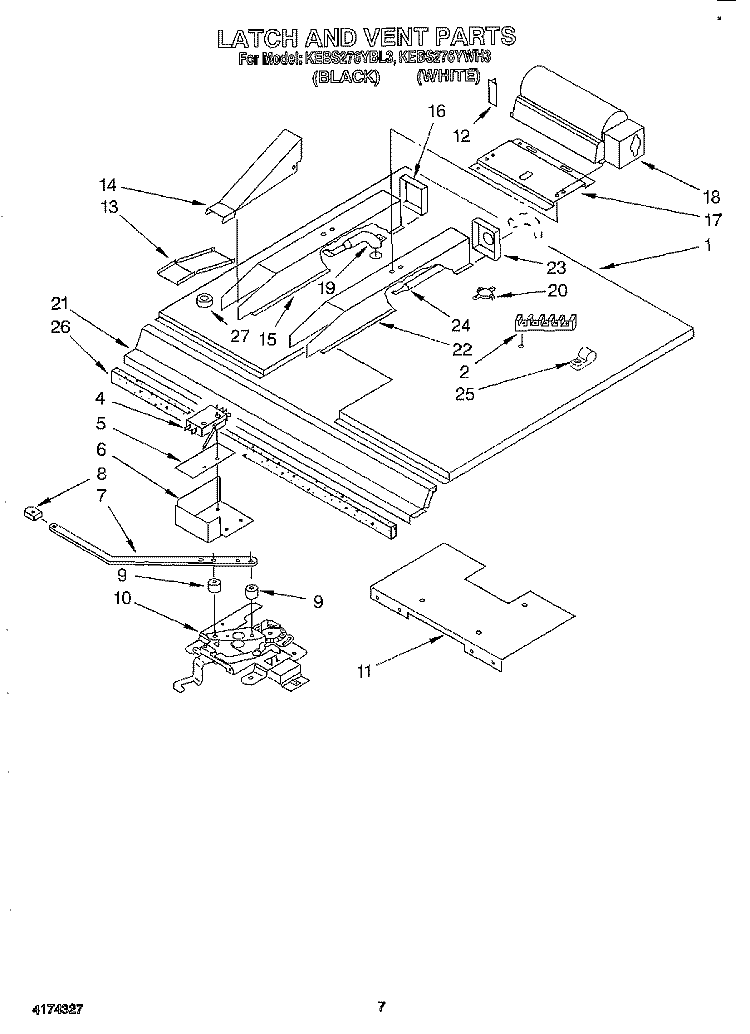 LATCH AND VENT Diagram and Parts List for KEBS276YBL3  KitchenAid Wall Oven