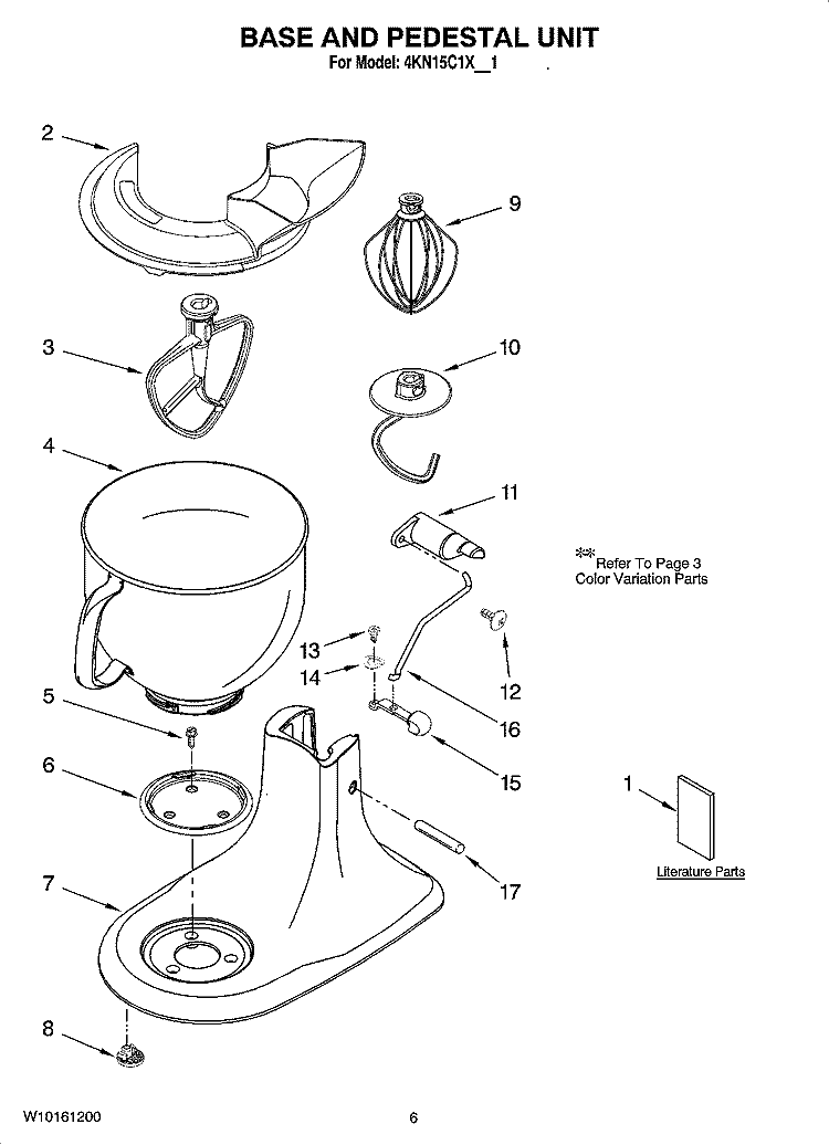 BASE AND PEDESTAL UNIT, OPTIONAL PARTS Diagram and Parts List for 4KN15C1XOB1  KitchenAid Mixer