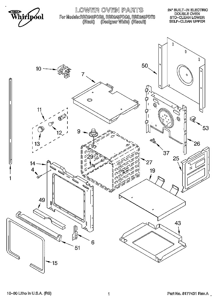 LOWER OVEN Diagram and Parts List for RBD245PDQ8  Whirlpool Wall Oven