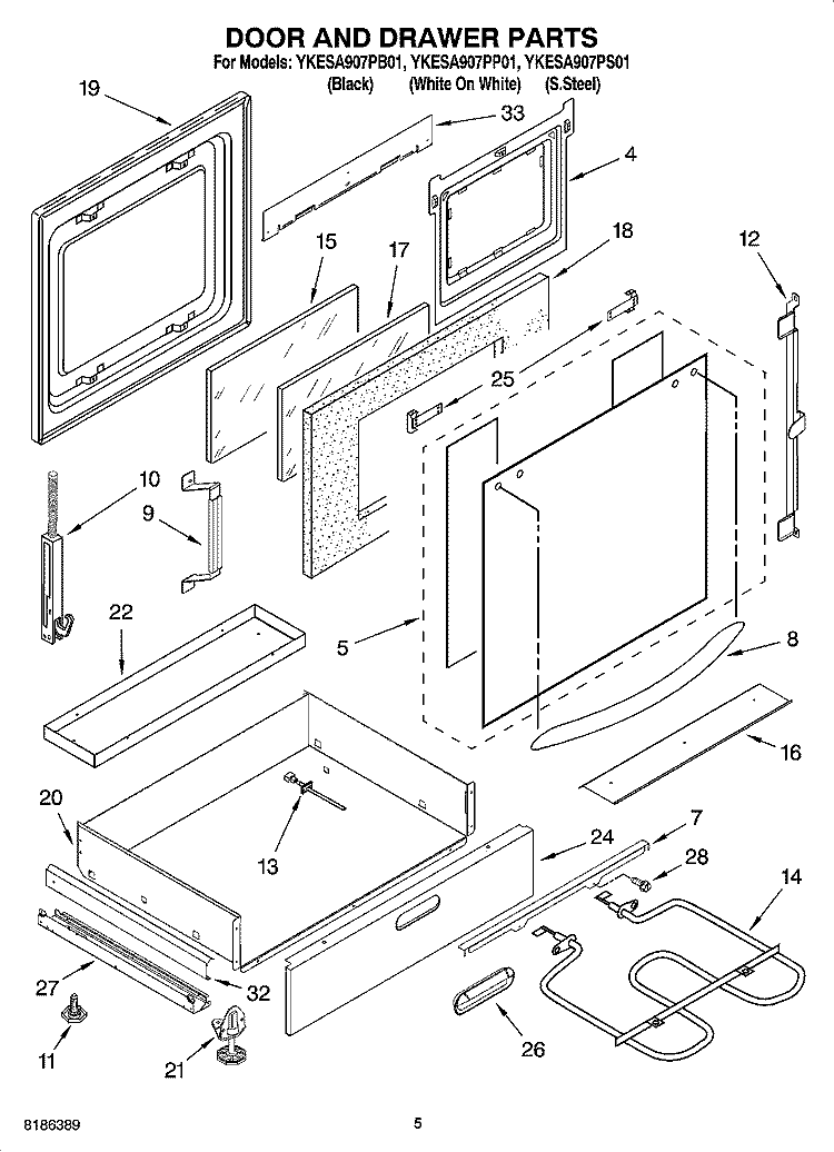 DOOR AND DRAWER PARTS Diagram and Parts List for YKESA907PP01  KitchenAid Range