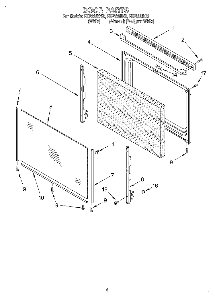 DOOR, OPTIONAL Diagram and Parts List for FEP330KQ0  Roper Range