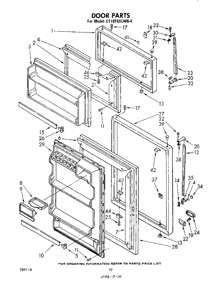 DOOR , LIT/OPTIONAL Diagram and Parts List for ET19TKXLWR4  Whirlpool Refrigerator