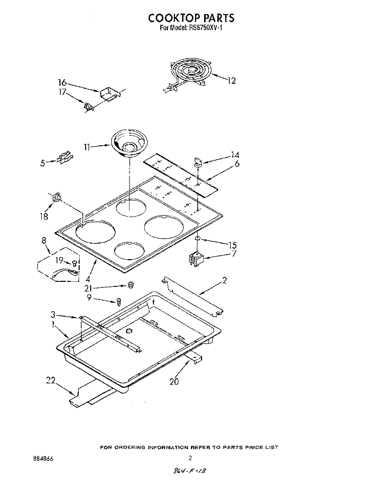 COOKTOP Diagram and Parts List for RS6750XVN1  Whirlpool Range