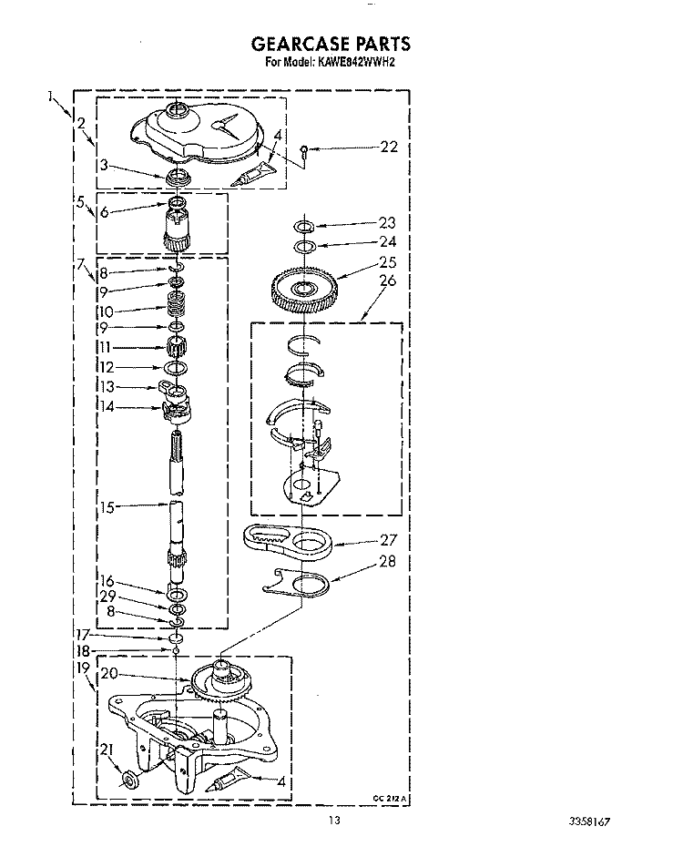 GEARCASE Diagram and Parts List for KAWE842WAL2  Whirlpool Washer